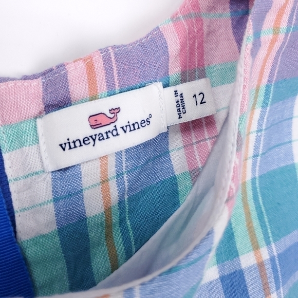 Vineyard Vines Blue Pink White Plaid Linen Blend Girls Pocketed Lined Dr… - Picture 6 of 12